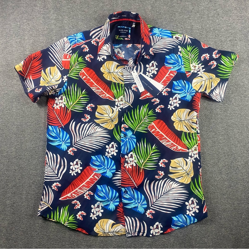 Silver Stone Collection Dress Shirt Mens XXL Modern Fit Tropical Collection